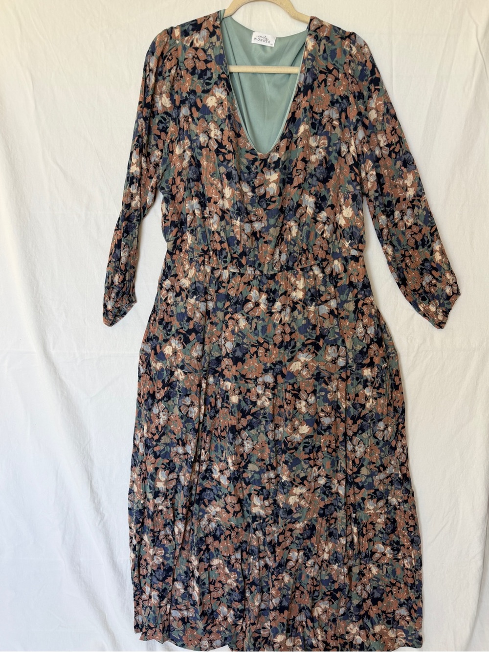 Emily Wondee Floral Maxi Dress in Navy & Taupe, pink 1X